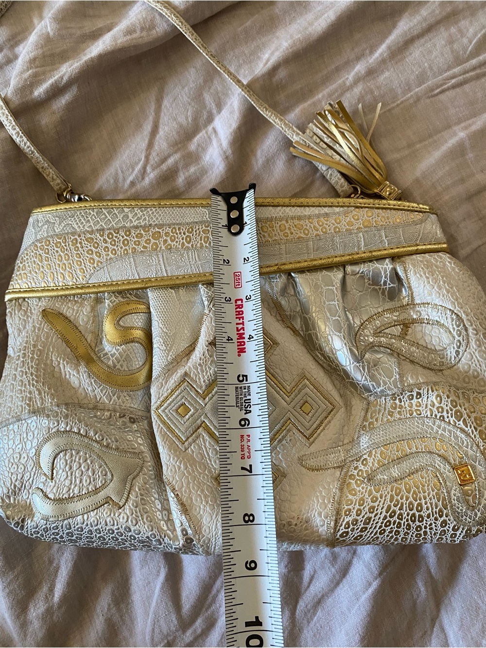 Nas Rare vintage faux leather/ animal skin patchwork bubble crossbody handbag - Picture 16 of 17